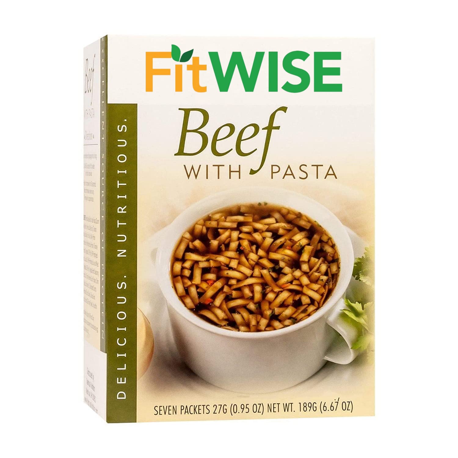 FITWISEHigh Protein Soup, 15g Protein, Low Calorie, Low Fat, Low Carb, Ideal Protein Compatible, 7 Servings Per Box (Beef with Pasta)