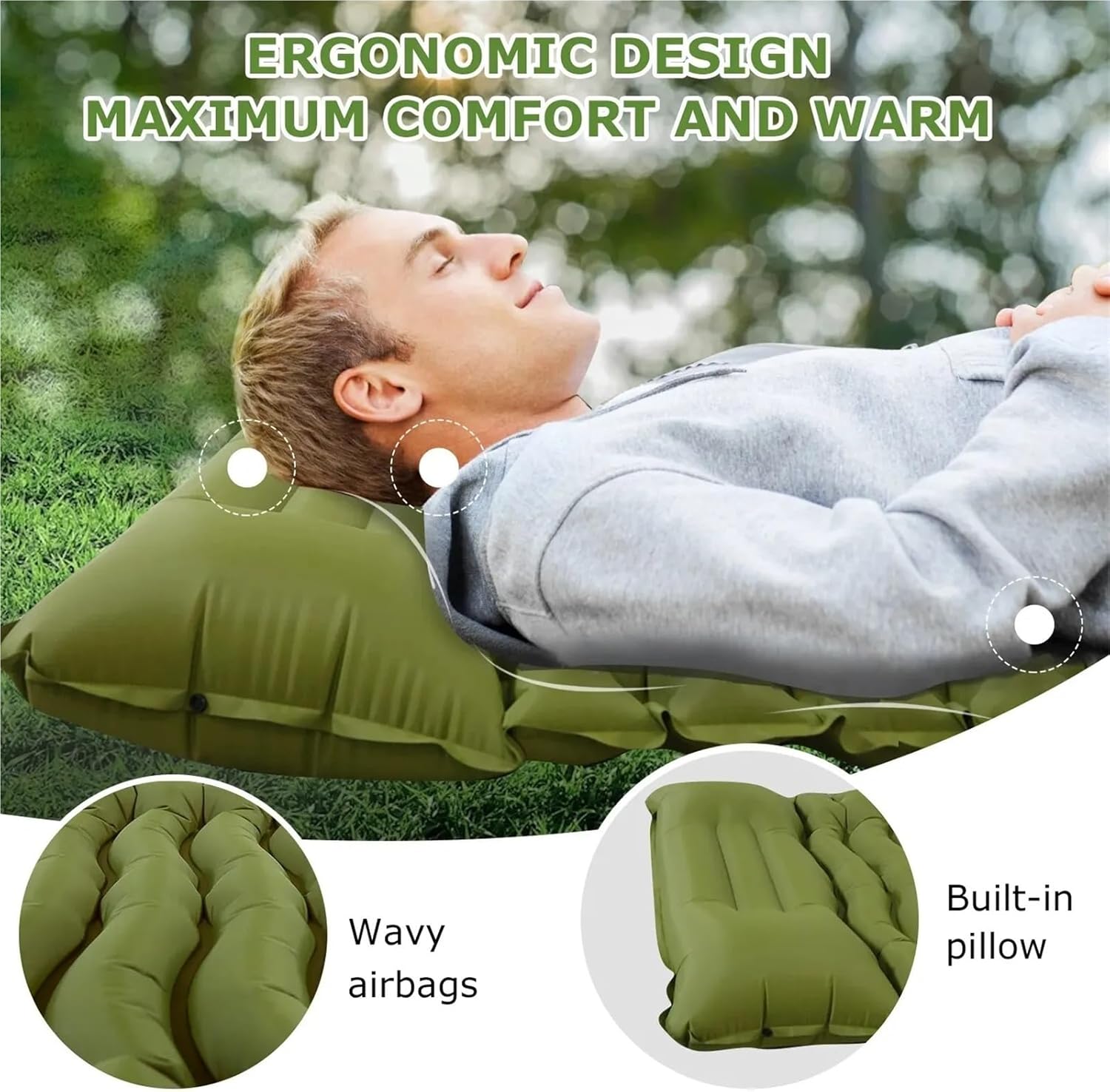 Thicken Camping Inflatable Mattress - Built-in Pillow & Pump Air Pad for Travel Hiking Climbing Outdoor(Blue)