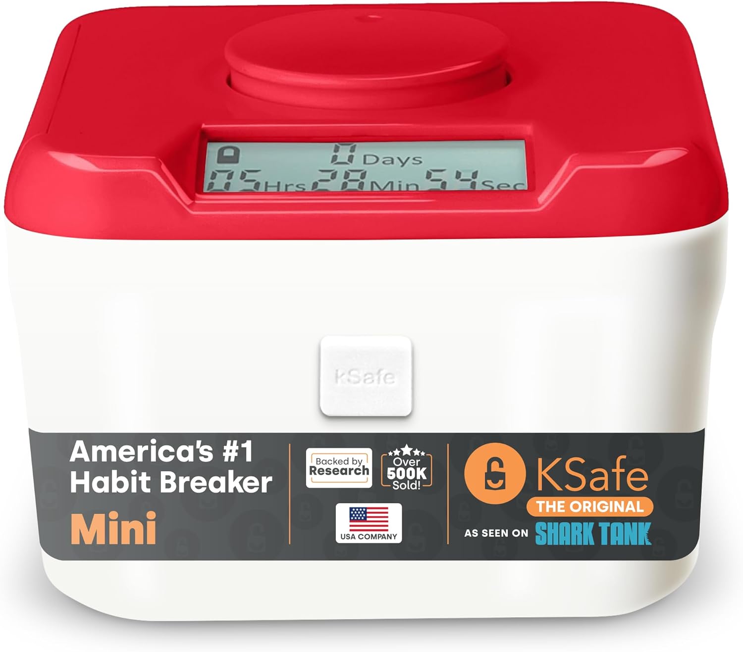 KSafe Timer Lock Box for Phones, Snacks & Medications - Cell Phone Jail & Food Safe with Timer - Time Locking Container for Better Habits & Addiction Management (Mini, Red Lid + 3.0” White Base)