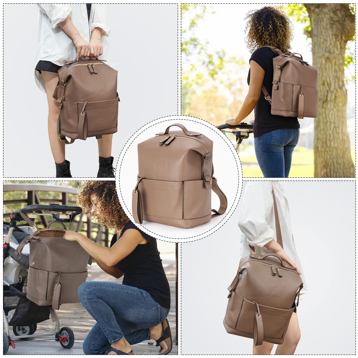 Minsong Fashion Diaper Bag Backpack, Leather Diaper Bags Organizer With Changing Station, Travel Diaper Backpacks for Mom Dad