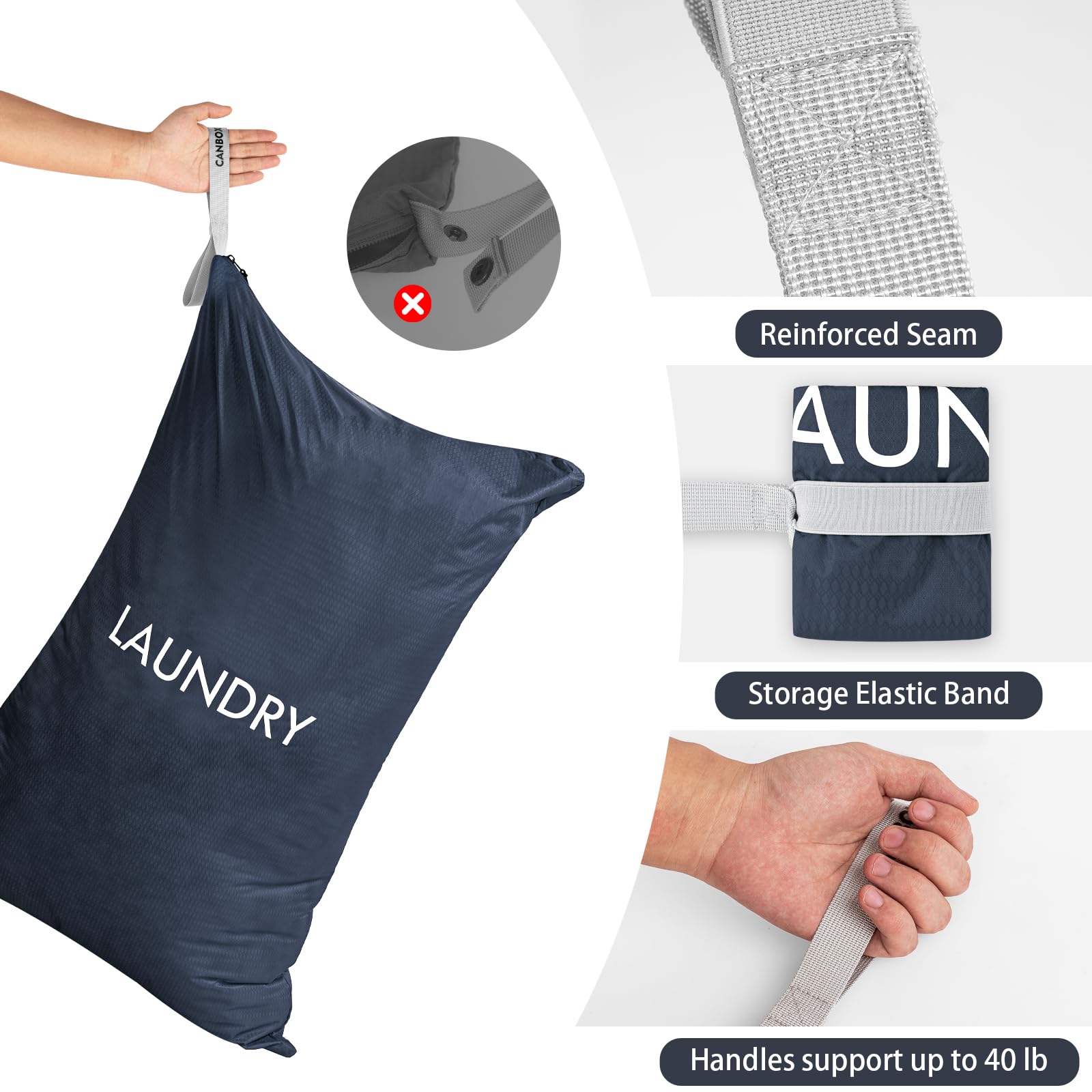 TranRantic 4 Pièces Sac Linge Sale Voyage, 3 Tailles Sac à Linge Imperméable avec Fermeture Éclair, Sac Nylon Pliable pour Vêtement Sale, Laundry Bag pour Voyage, Vacances, Camping(Bleu
