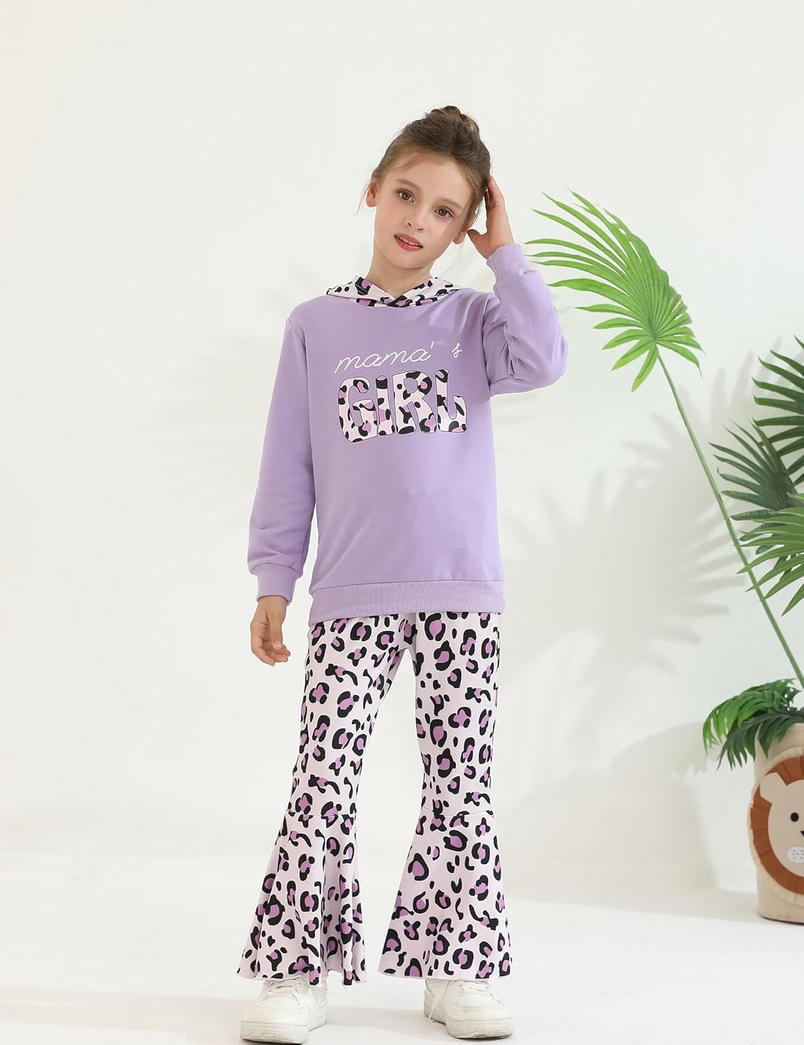 Kids Toddler Girl Clothes Letter Print Graphic Top + Leopard Print Flare Leg Pants 2PC Fall/Winter Clothing Set - Image 3