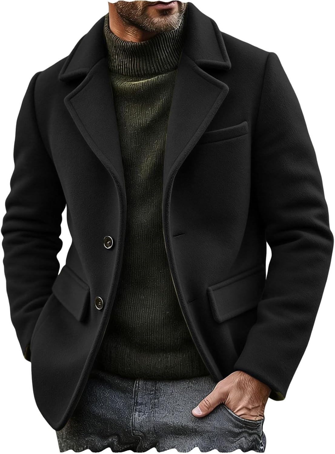Men's Peacoat Short Overcoat Pea Coat Man Short Dress Coat Soft Warm Daily Work Business Spring Outfit