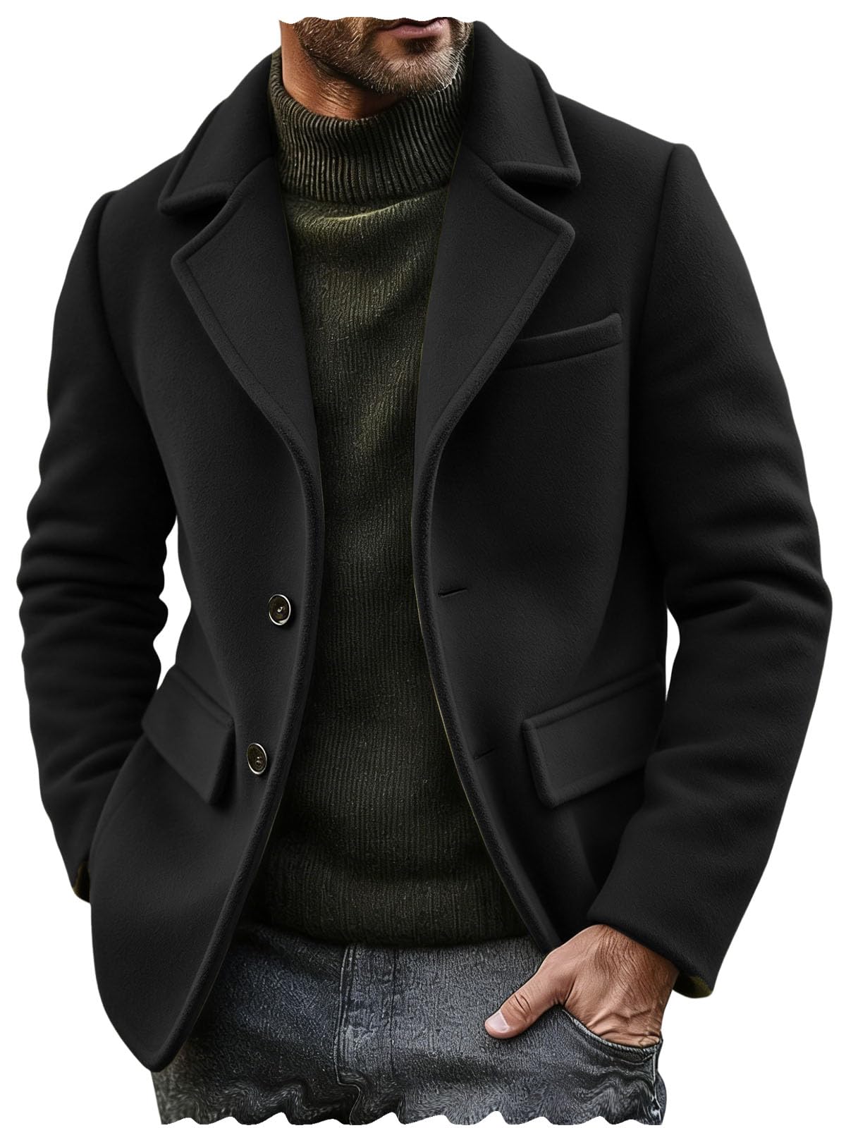Mens Peacoat Short Overcoat Pea Coat Man Short Dress Coat Soft Warm Daily Work Business Spring Outfit