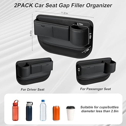 Miniatura 6 de Paquete de 2 organizadores para asiento de automóvil con soporte para tazas, ajuste universal, de cuero suave, almacenamiento de cajas de automóvil,