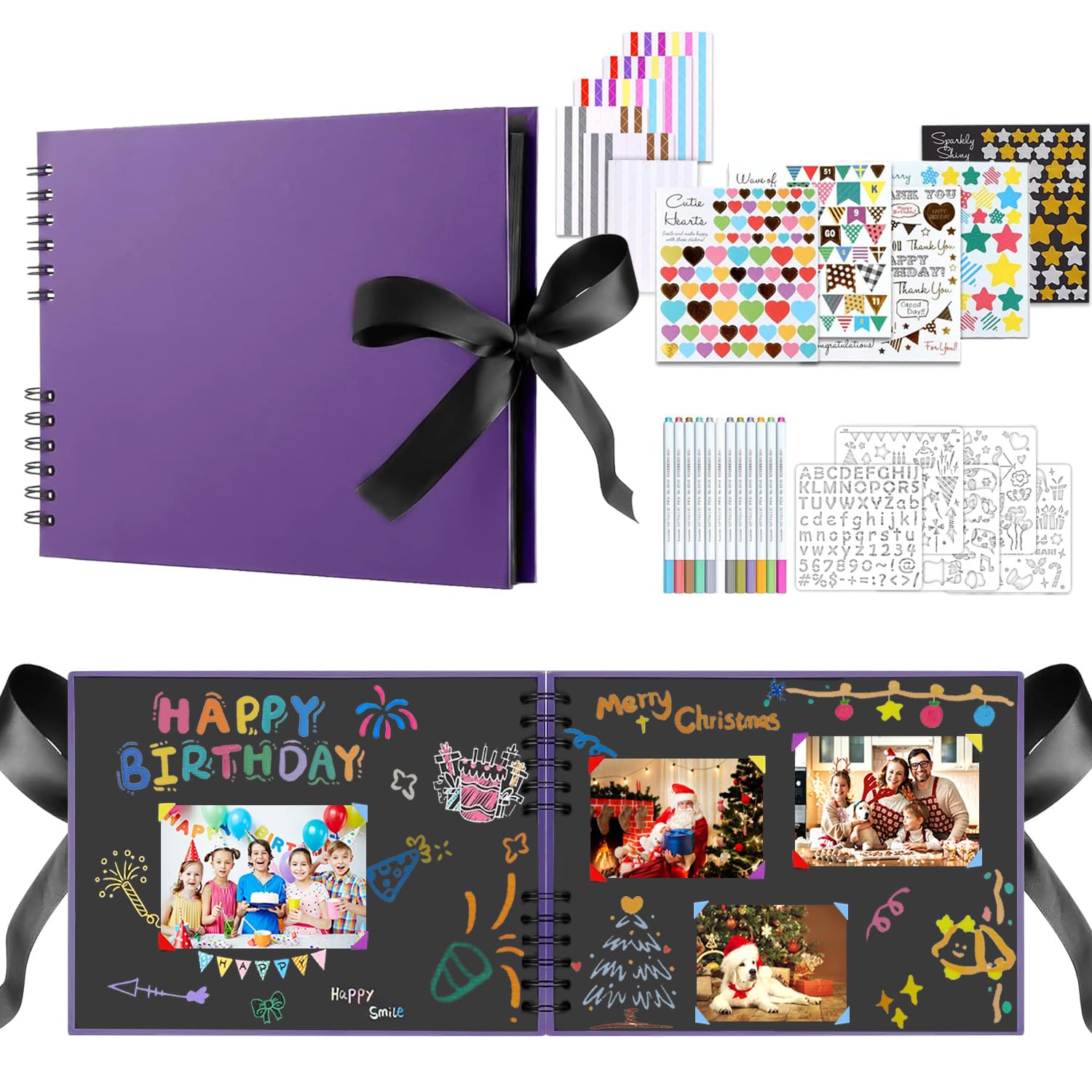 SYMOLO Photo Album Scrapbook Supplies Kit, 30 x 21 cm 80 Page Memory Book — image 1