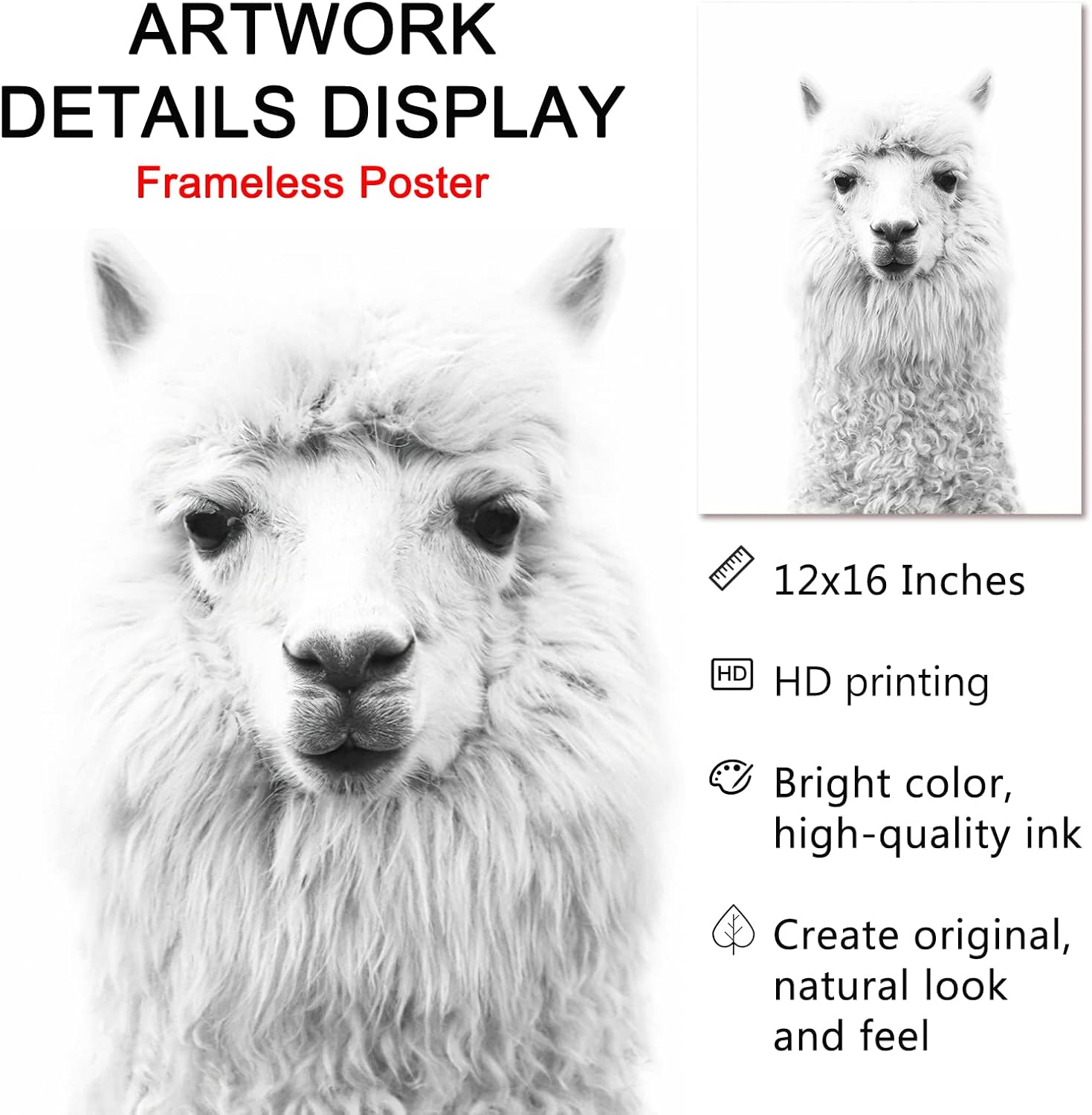 Alpaca Canvas Wall Art Llama Artwork Animal Black and White Print Llama Nursery Wall Art Animal Portraits Wall Decor Cute Nursery Pictures Funny Llama Poster Farm Animal Painting 12x16inchx3 No Frame