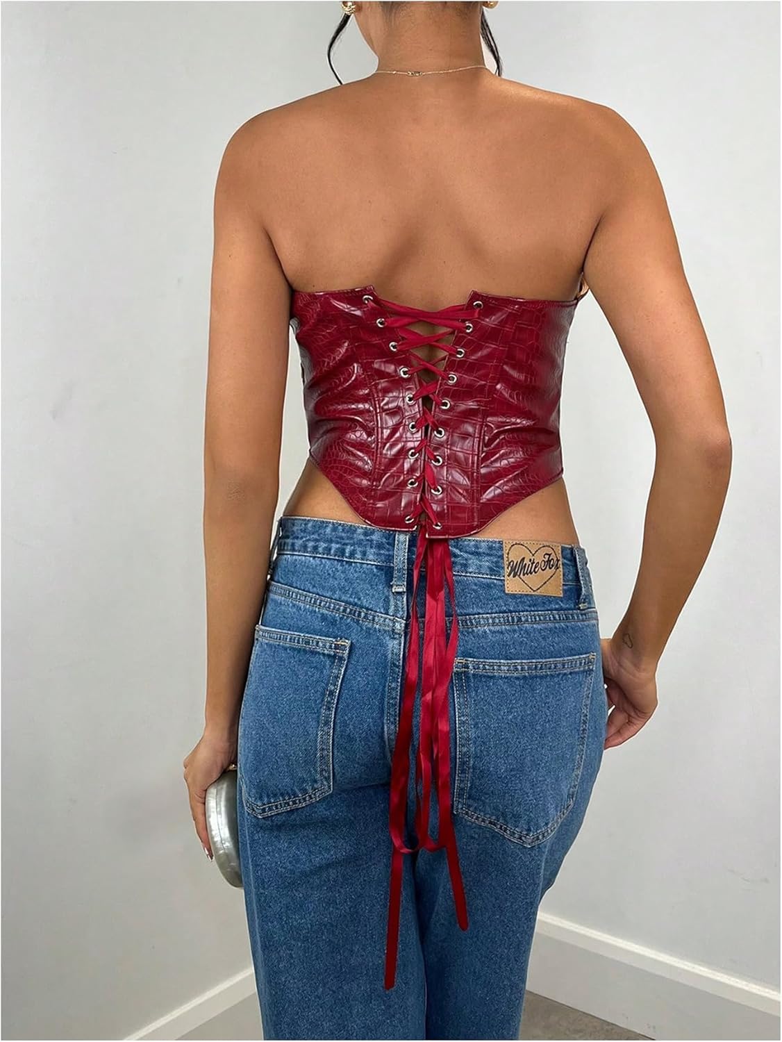 Floerns Women's Y2k Lace Up Leather Tube Tops Asymmetrical Hem Rave Outfit Night Out Tops - Image 3