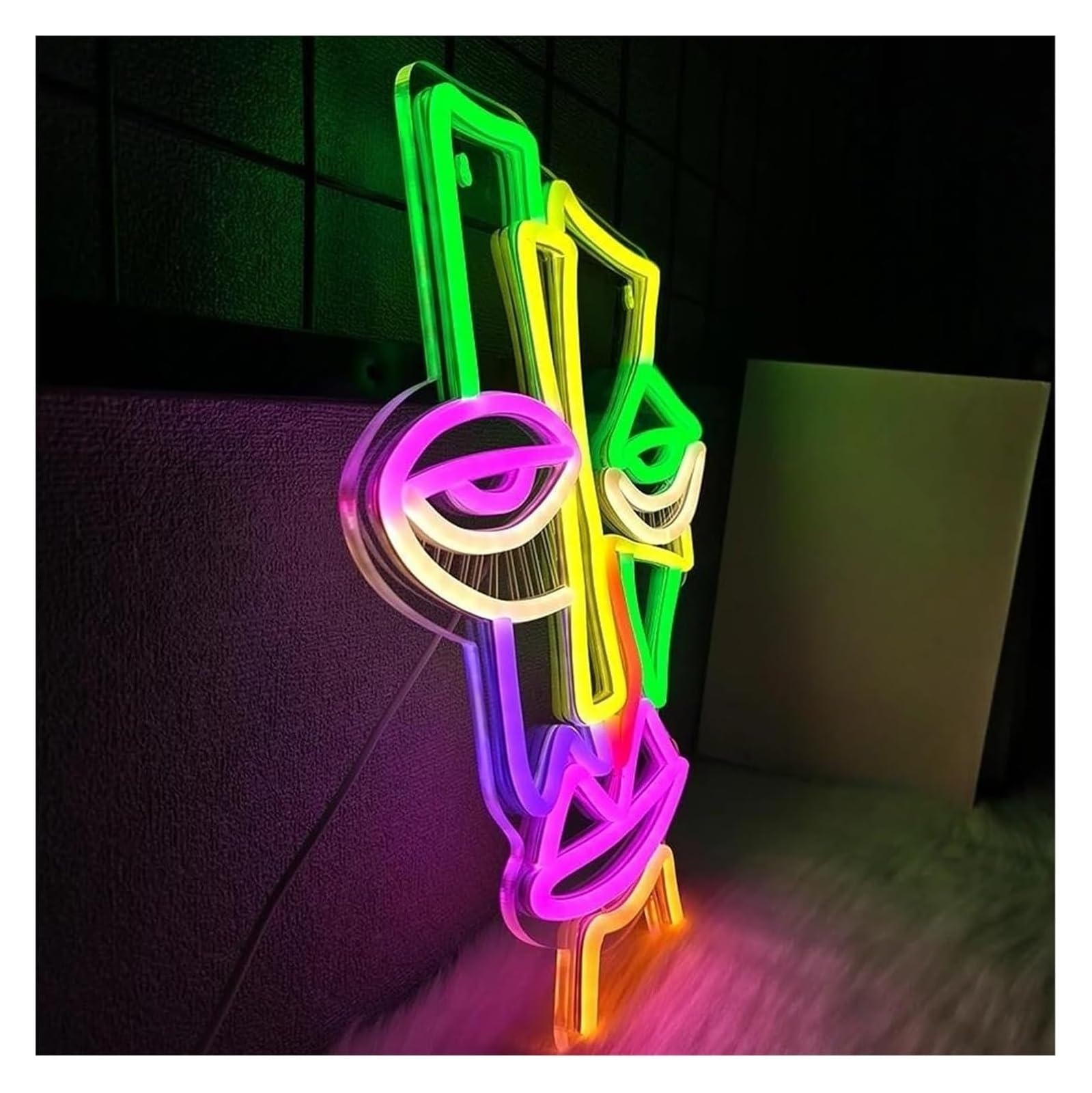 Lampada da tavolo a forma di maschera strana al neon per cinema, teatro, accessori per la casa, soggiorno, 28,5cmx35cm neon