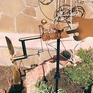 Handmade Metal Drummer Windmill, Percussionist Musical Figure and Statue, Dynamic Garden Spinning Punk Drummer/Guitarist, Windmill Garden Decor (Silver, Drummer)