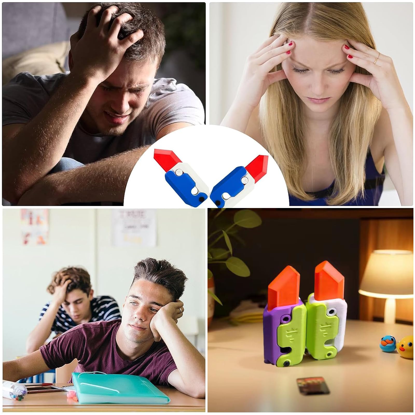 Fidget Toys Antistress 9 Pezzi Per Adulti: 3 Portachiavi Stampati 3D E 6 Palline Massaggianti Riccio. Silenziosi, Portatili, Regalo Simpatico.