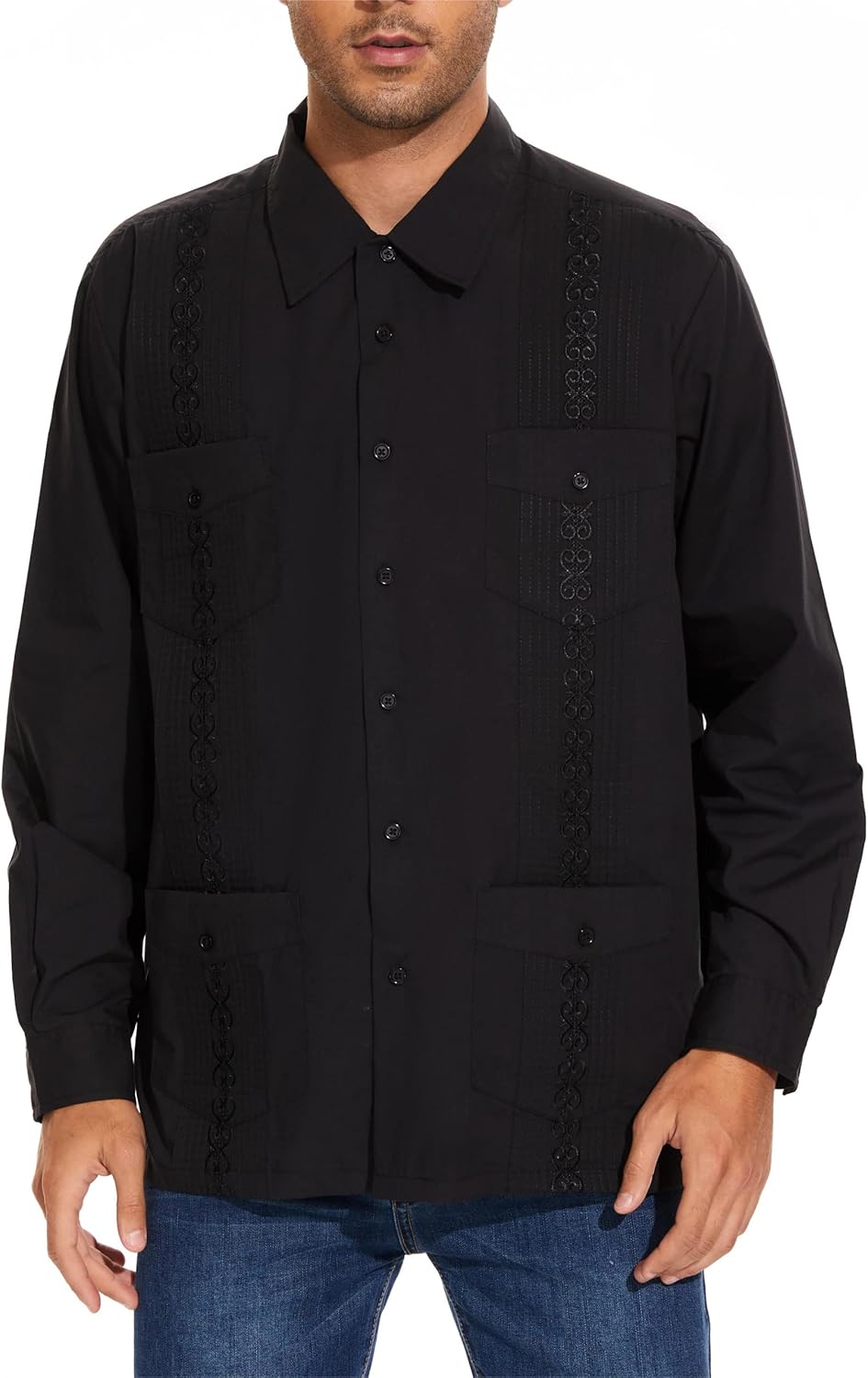 MAXJON Mens Shirts Long Sleeve Guayabera Shirts for Men Cuban Shirts