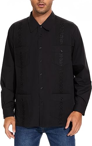 MAXJON Camisas de guayabera de manga larga para hombre, camisas cubanas