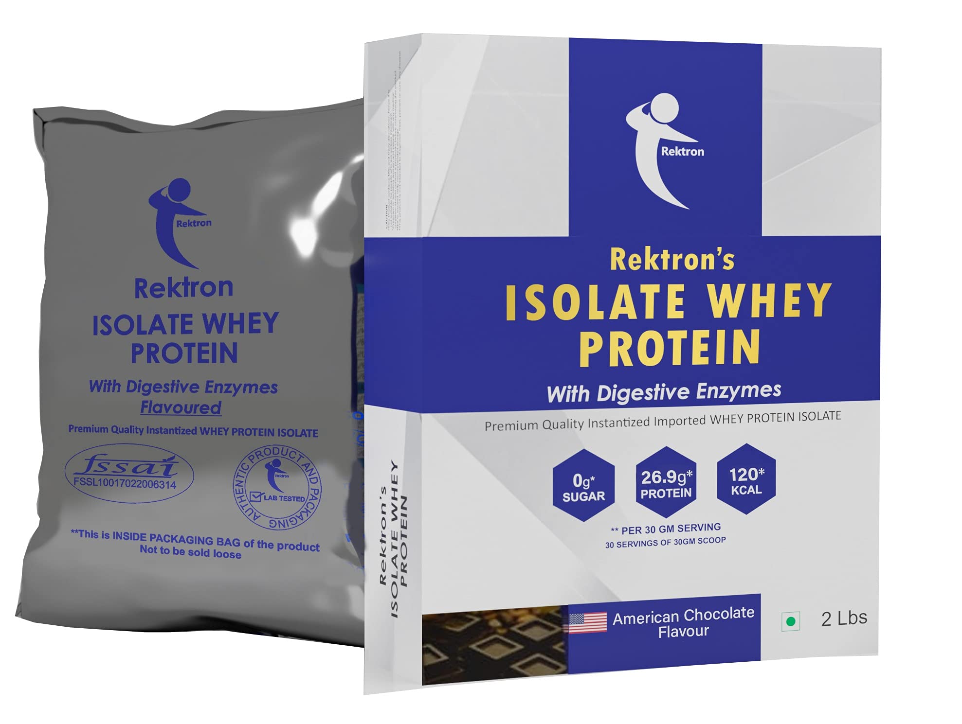Rektron 100% Pure Isolate Whey Protein Powder With Digestive Enzymes Zero Sugar Isolate Protein Powder - 2 Lbs, 30 Servings Low Carb (American Chocolate Flavour)-image-3