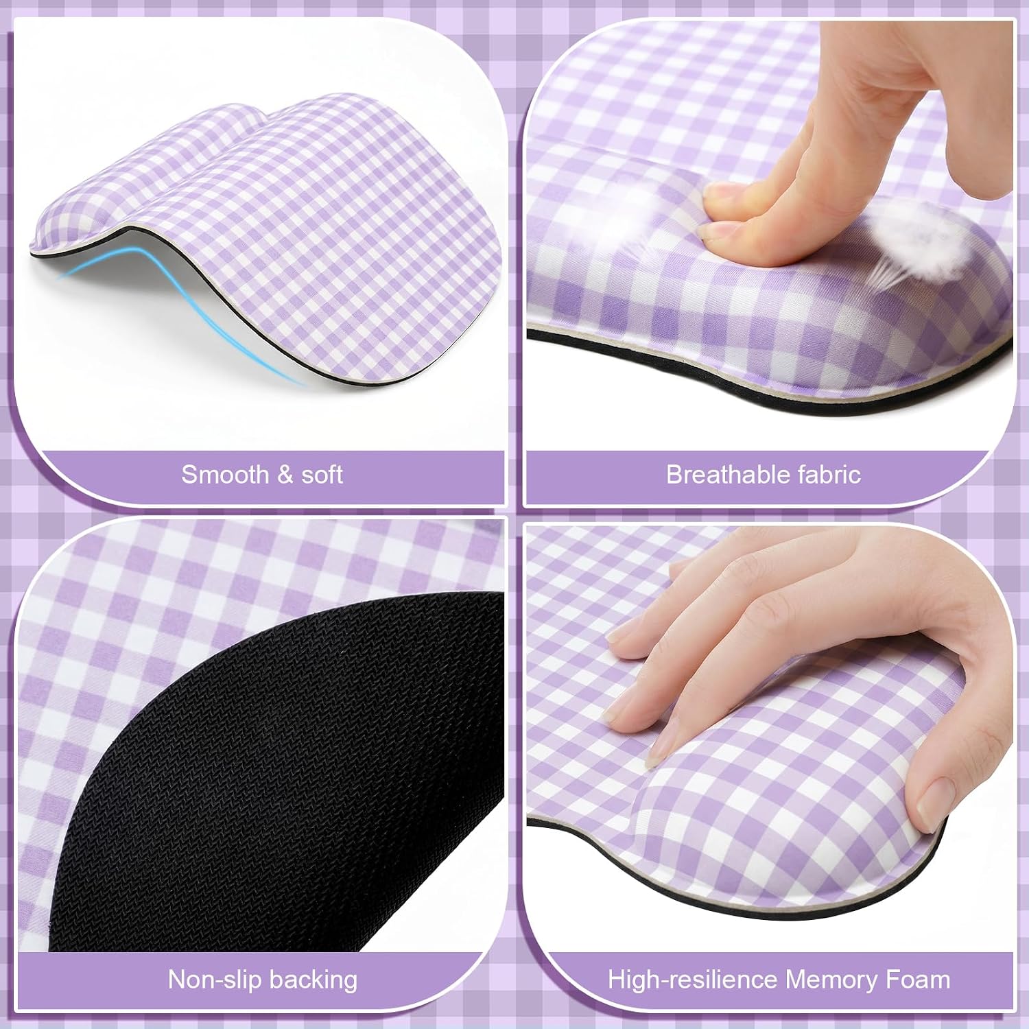 Sabary Purple Gingham Mouse Pad with Wrist Rest Checkered Mouse Pad image 3