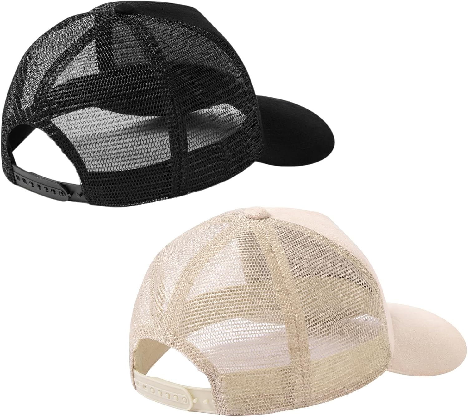 Suede Curved Brim Trucker Cap Adjustable Snapback Hat Mesh Back Breathable for Men Women 2 Pack SH03