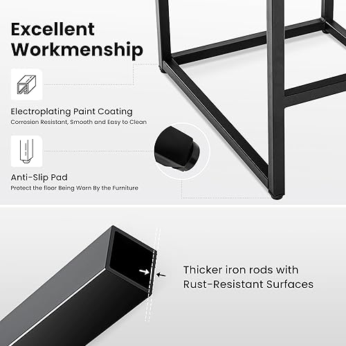 Miniatura 7 de PHI VILLA - Juego de 2 taburetes de barra de cuero negro, sillas de barra de altura de mostrador, taburete de barra moderno de cocina de 24 pulgadas