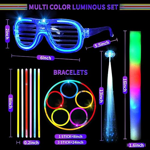 Miniatura 6 de 168 piezas de suministros de fiesta brillantes, 5 globos brillantes, 12 varillas de espuma, 15 lentes LED, 8 diademas de orejas de conejo, 100