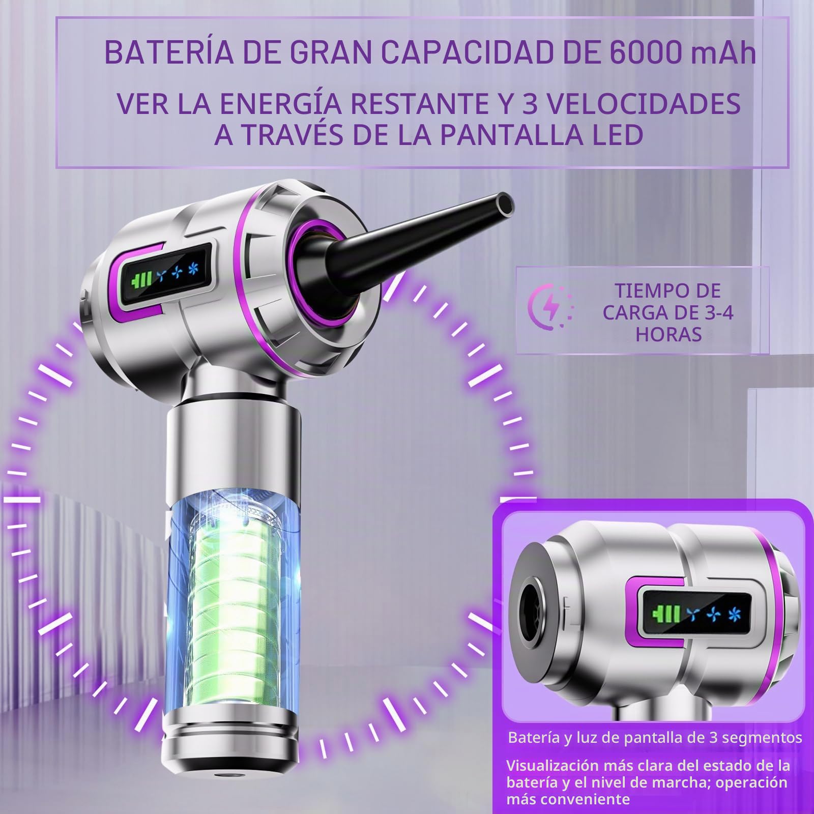 Aspiradora de mano con batería, aspiradora de coche inalámbrica de 22000 Pa, mini aspiradora, recargable, portátil, ligera y fuerte, 220.000 rpm, soplador de polvo eléctrico para el coche