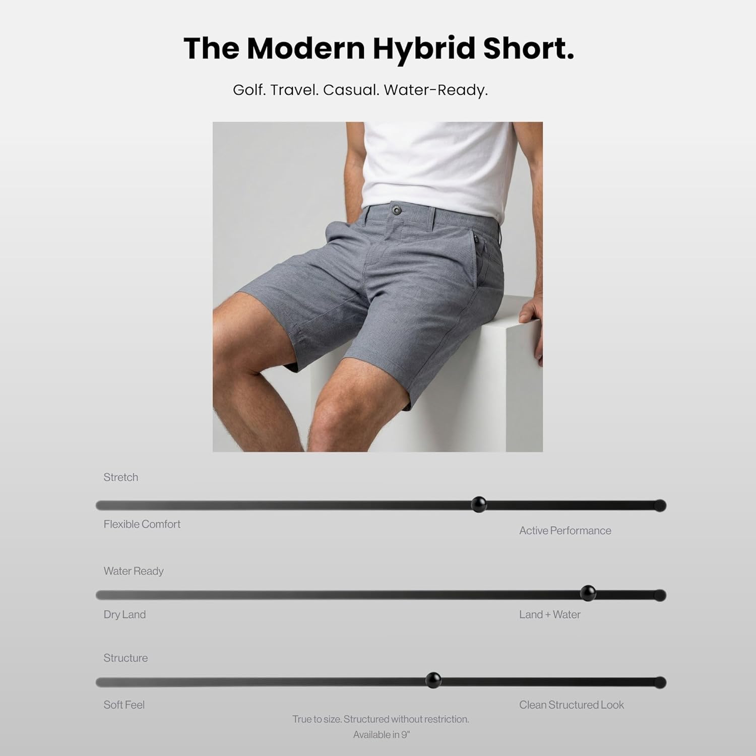 Visive Alpha Mens Hybrid Shorts. 9 Inch Dress Golf Shorts, Quick Dry 4-Way Stretch Premium Lightweight Fabric