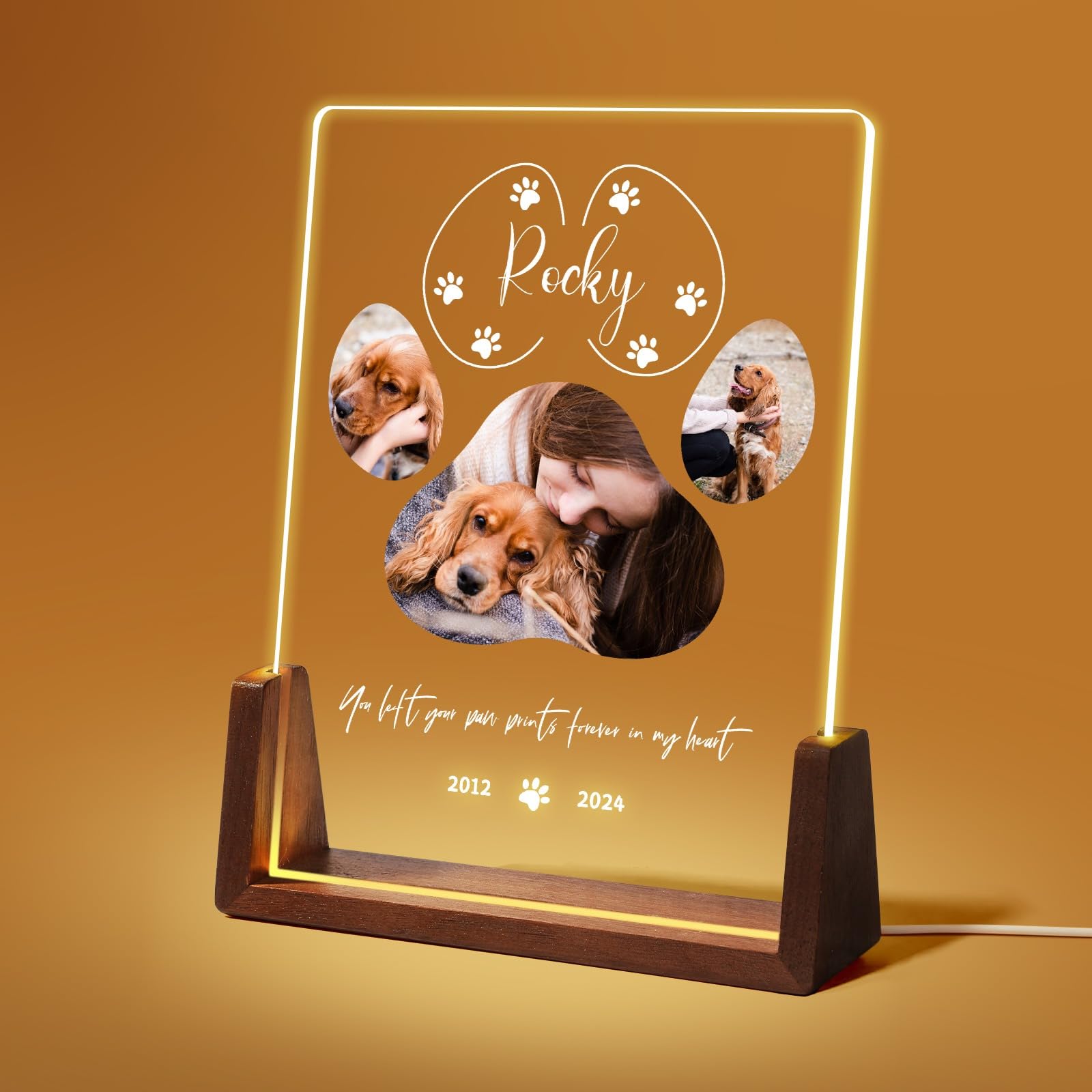 Takezuaa Personalized Birthday Gifts for Adults Kids Pets,Custom Plaque Night Light with Photos for Family Couples,Customized LED Walnut Picture Frame for Christmas Anniversary Wedding,Sty 09