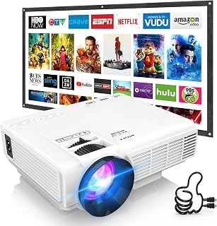 DRJ Mini Projector Outdoor Movie Projector with 100Inch Projector Screen, Full HD 1080P Projector Supported, Compatible with TV Stick, Video Games, HDMI, USB, TF, VGA, AUX, AV, PS4