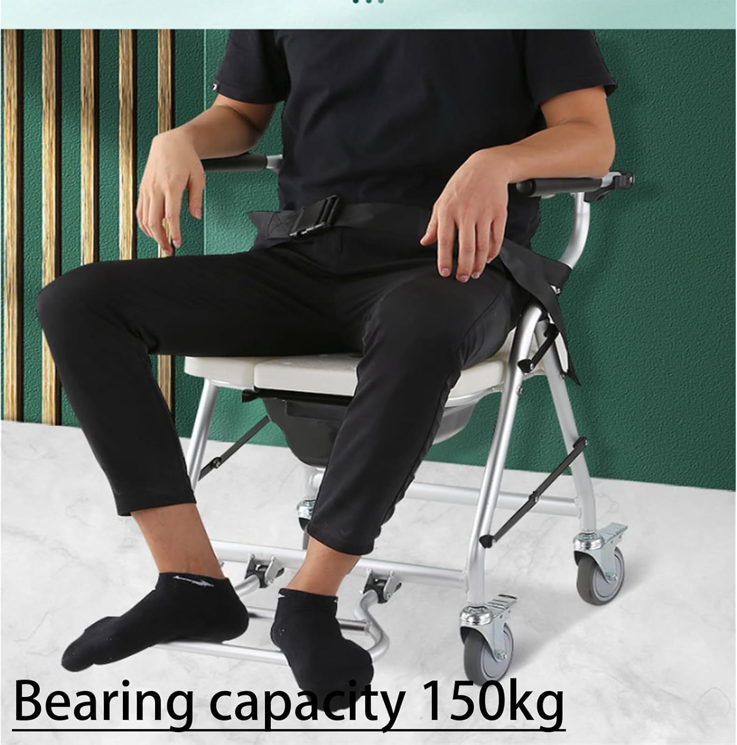 Silla de Ducha con Ruedas para Personas Mayores, Silla de Baño Plegable con Reposabrazos y Respaldo, Taburete de Ducha para Personas Mayores Mujeres Embarazadas