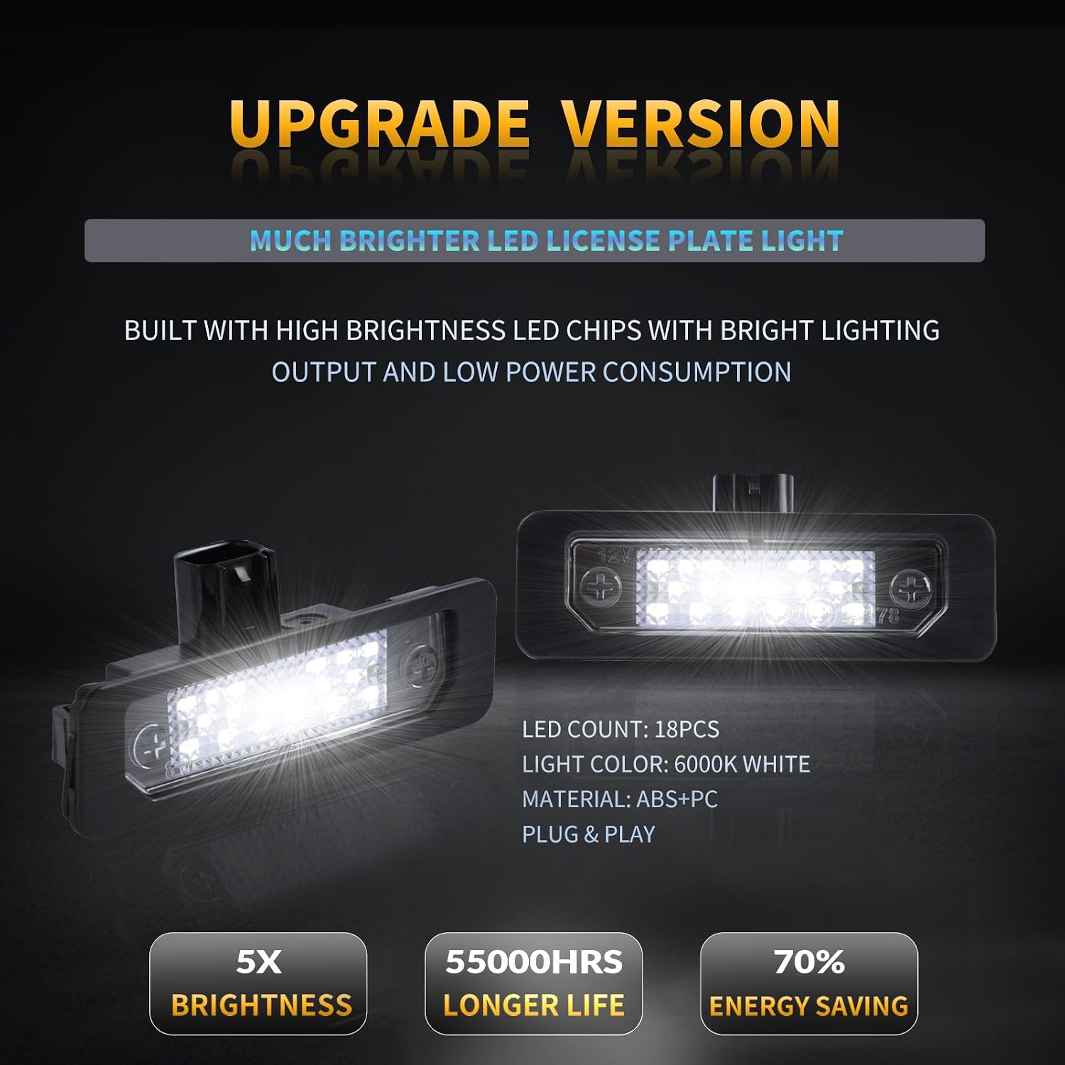 LED License Plate Lights Compatible with Ford Mustang 2010-2014, Fusion 2006-2012, Flex 09-19, Focus Taurus Mercury Milan Rear Tag Lamps 6000K White, 2PCS