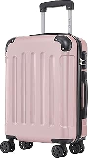 Trolley Koffer Suitcase, Reisekoffer, Rollkoffer Handgepäck, Hartschalenreisekoffer mit 4 Rollen 360°, Zahlenschloss, Weicher Gummigriff für Reisen, Camping (M, Roségold)
