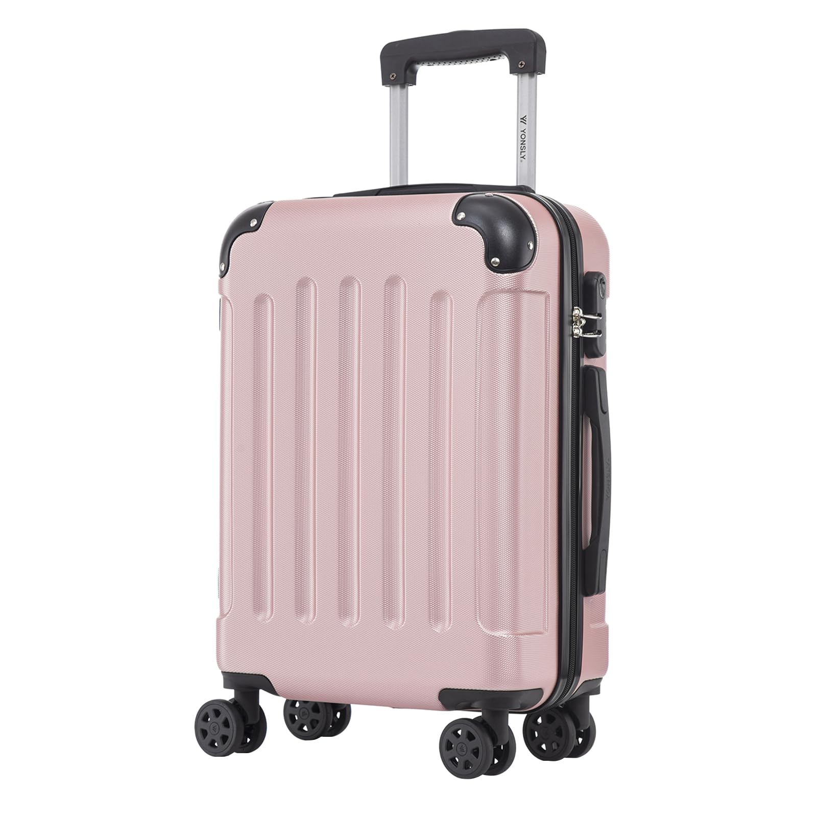 YONSLY Trolley Koffer Suitcase, Reisekoffer, Rollkoffer Handgepäck, Hartschalenreisekoffer mit 4 Rollen 360°, Zahlenschloss, Weicher Gummigriff für Reisen, Camping (M, Roségold)