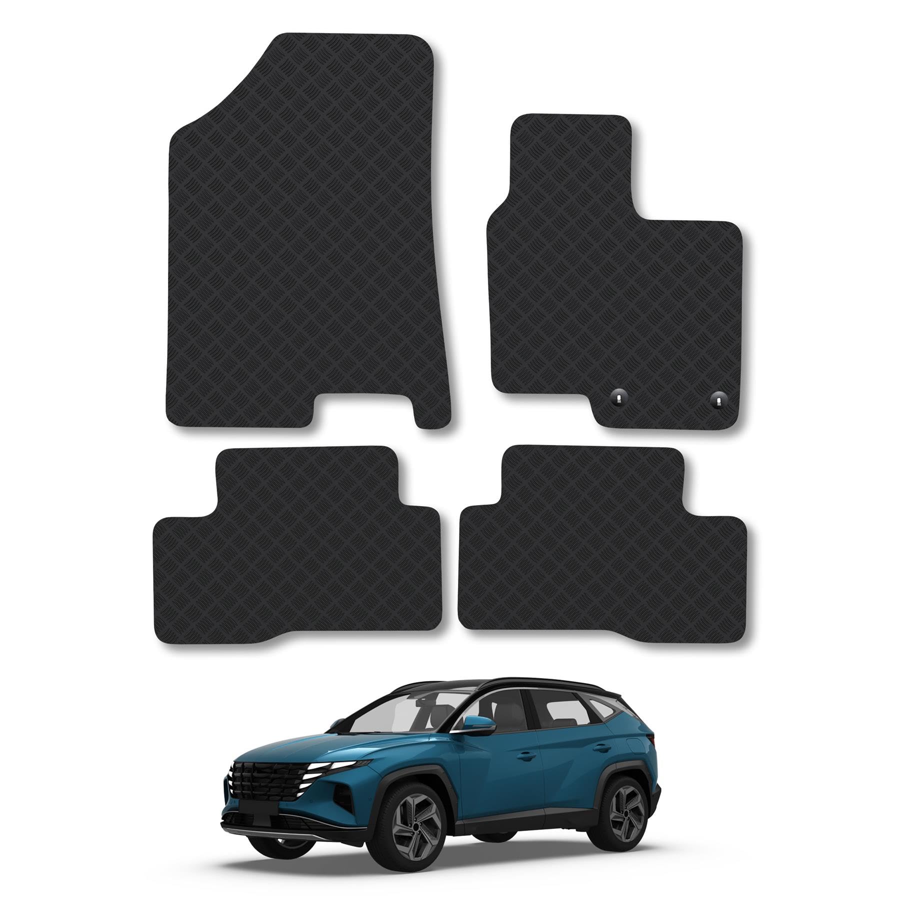 Hyundai Tucson (2021+) [Hybrid] Rubber Car Mats Accessories Tailored Fit Compatible Accessory Waterproof Protection Non-Slip Floor Mats Full Coverage Durable Front Rear Set Coverage with Clips