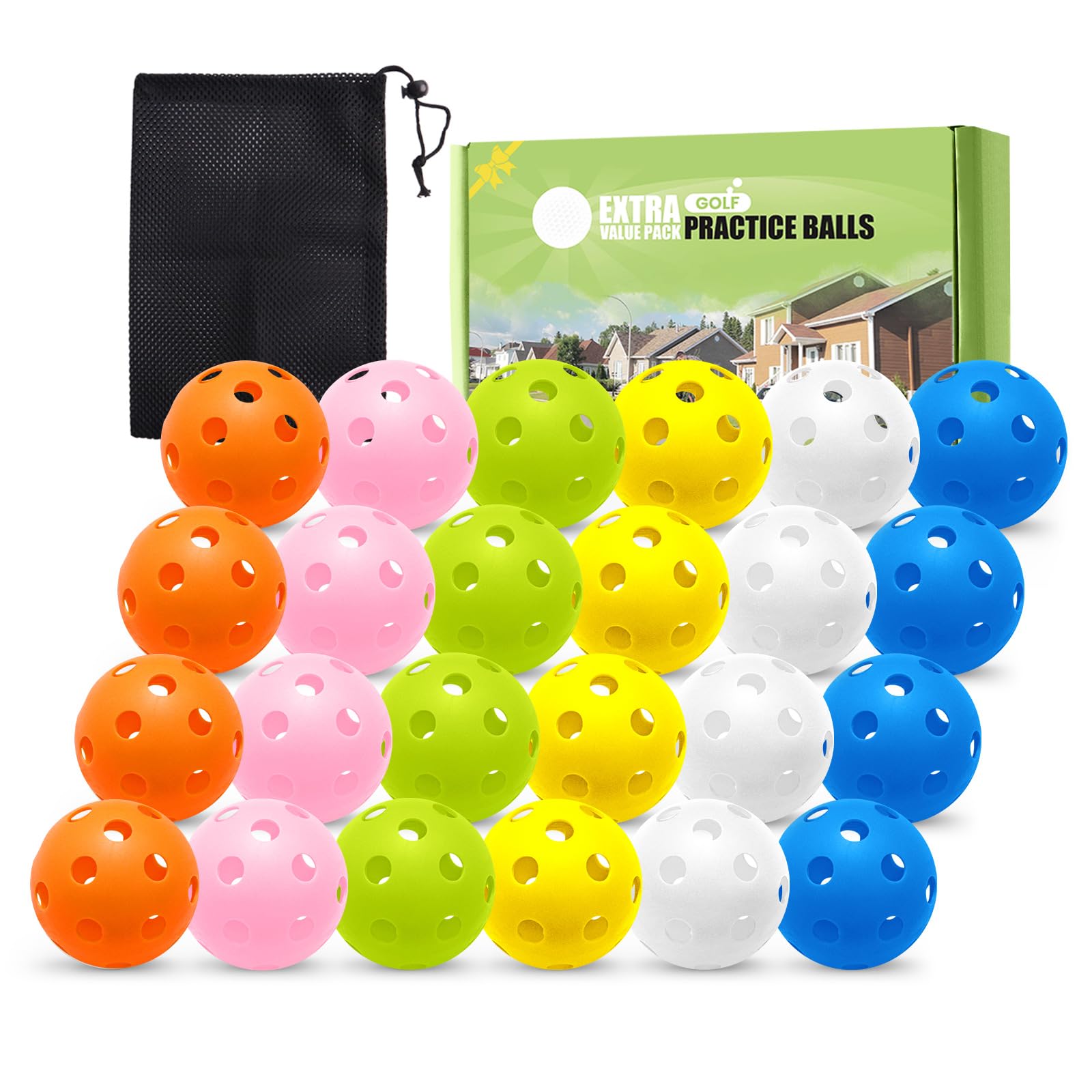 FINGER TEN Golf Practice Balls Plastic Limited Flight(Mixed Color,24 Pack)