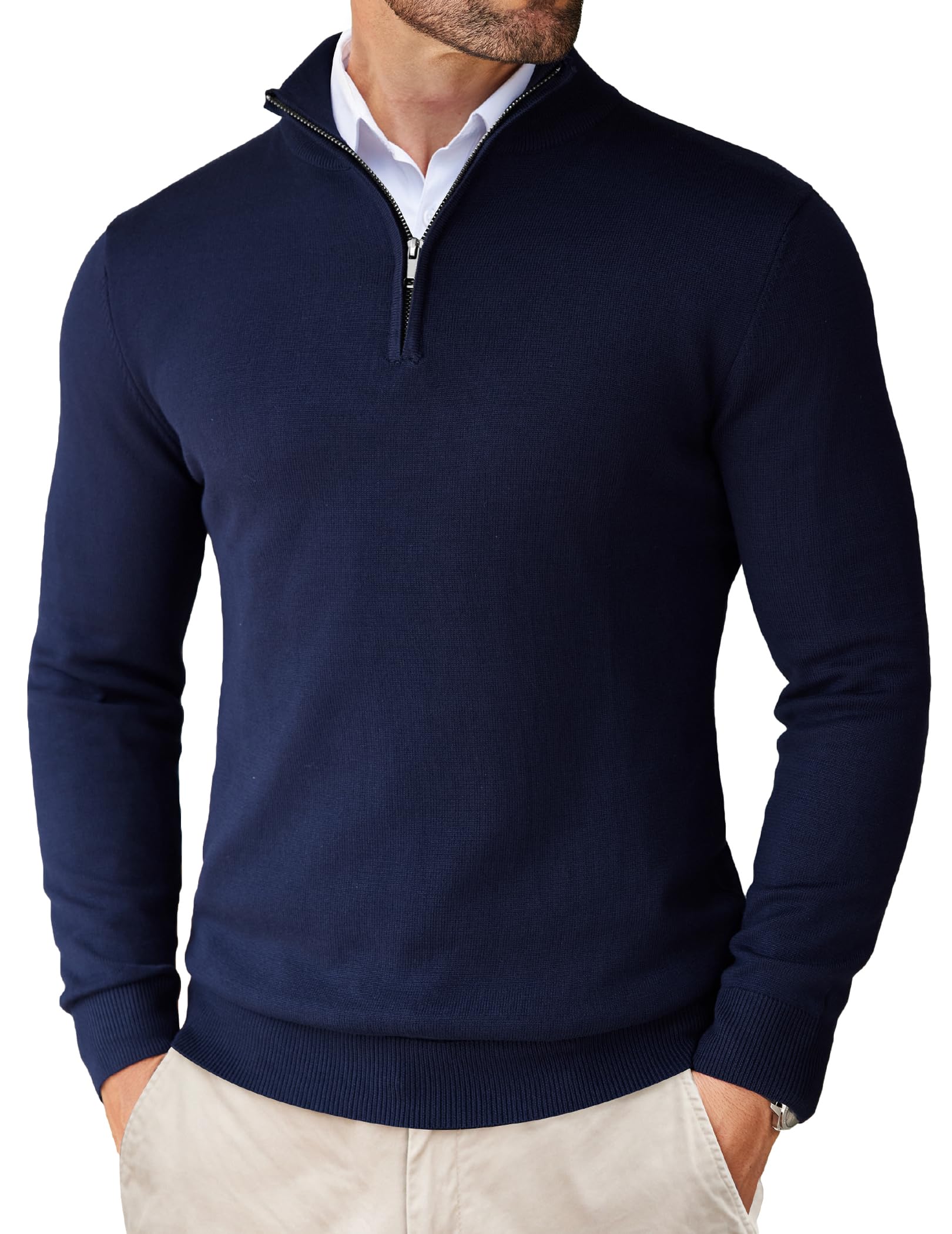 COOFANDYMen's Half Zip Jumpers Winter Slim Fit Sweater Dark Blue S