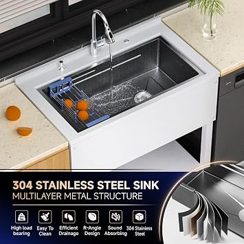 36 Stainless Steel Utility Sink,Laundry Freestanding Sink with Cold and Hot Water Faucet,Commercial Single Bowl,Laundry Room Utility Sink for Kitchens, Garage, Bathrooms