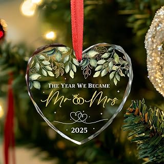 Wedding Gifts for Couples 2025 - Mr and Mrs Gifts - Bridal Shower Gift, Wedding Ideas for Newly Wed, Bride, Future Mr Mrs - Just Married Glass Ornament 2025, 1st Married Couple Christmas