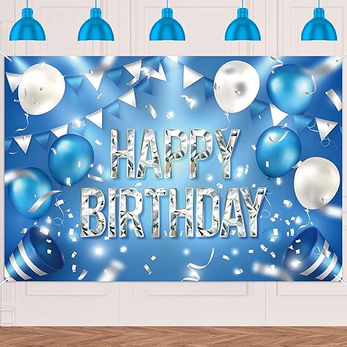 Decoración de fondo de pancarta de feliz cumpleaños, globos de confeti de cristal, decoración temática de confeti para niños o niñas, hombres o