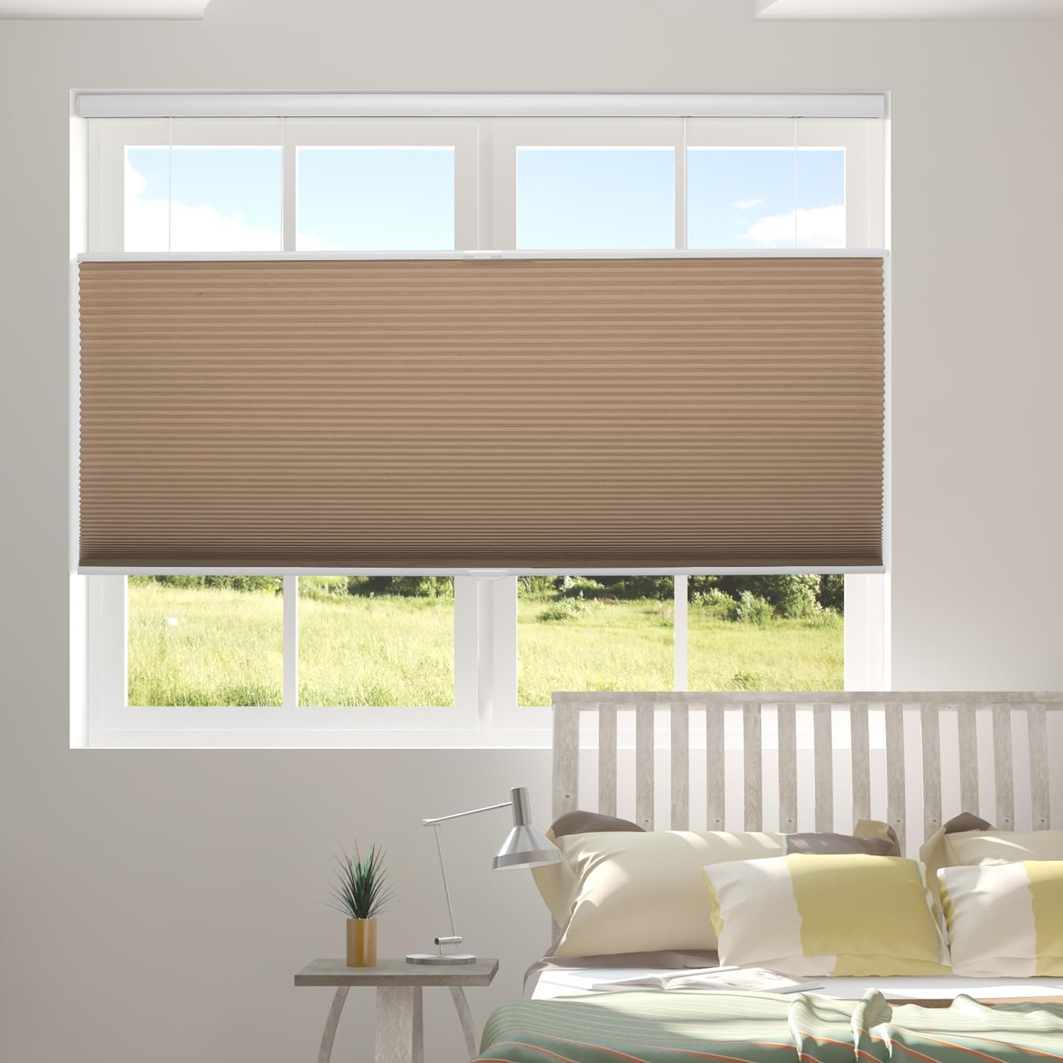 ZSHINE Top Down Bottom Up Cordless Cellular Shades Blackout-White