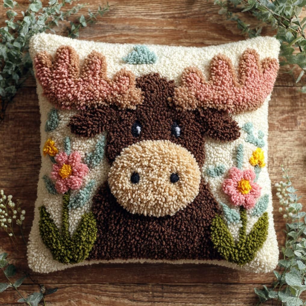AxiangziK Latch Hook Cushion Kits 17x17inch,Moose