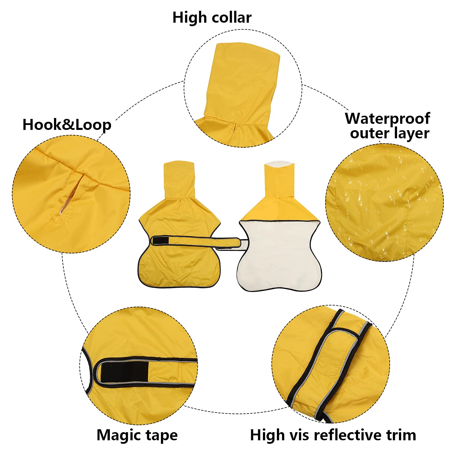 Imperméable MOREZI Greyhound, Tissu imperméable extérieur, avec Bords réfléchissants et Ceinture réglable, adapté aux Chiens de Taille Moyenne et Grande-Jaune-S