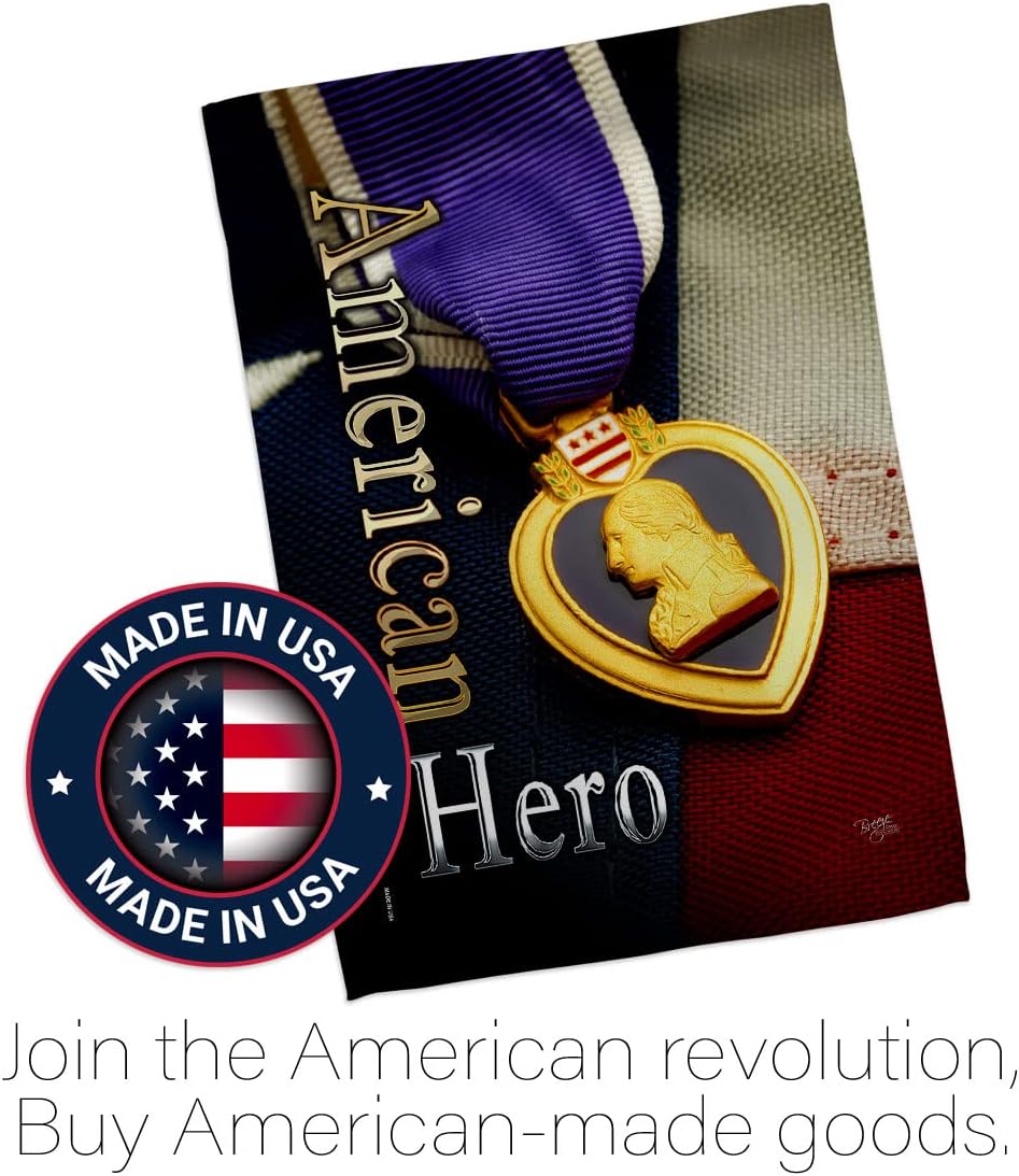 Breeze Decor HS108407-BO Purple Heart Hero Americana Military Impressions Decorative Vertical 28" x 40" Double Sided House Flag Set Pole Bracket Hardware