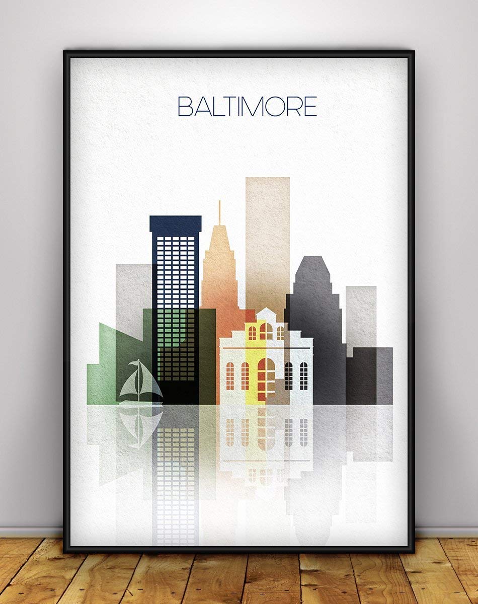 Baltimore Skyline, Baltimore Maryland Poster, Cityscape Art