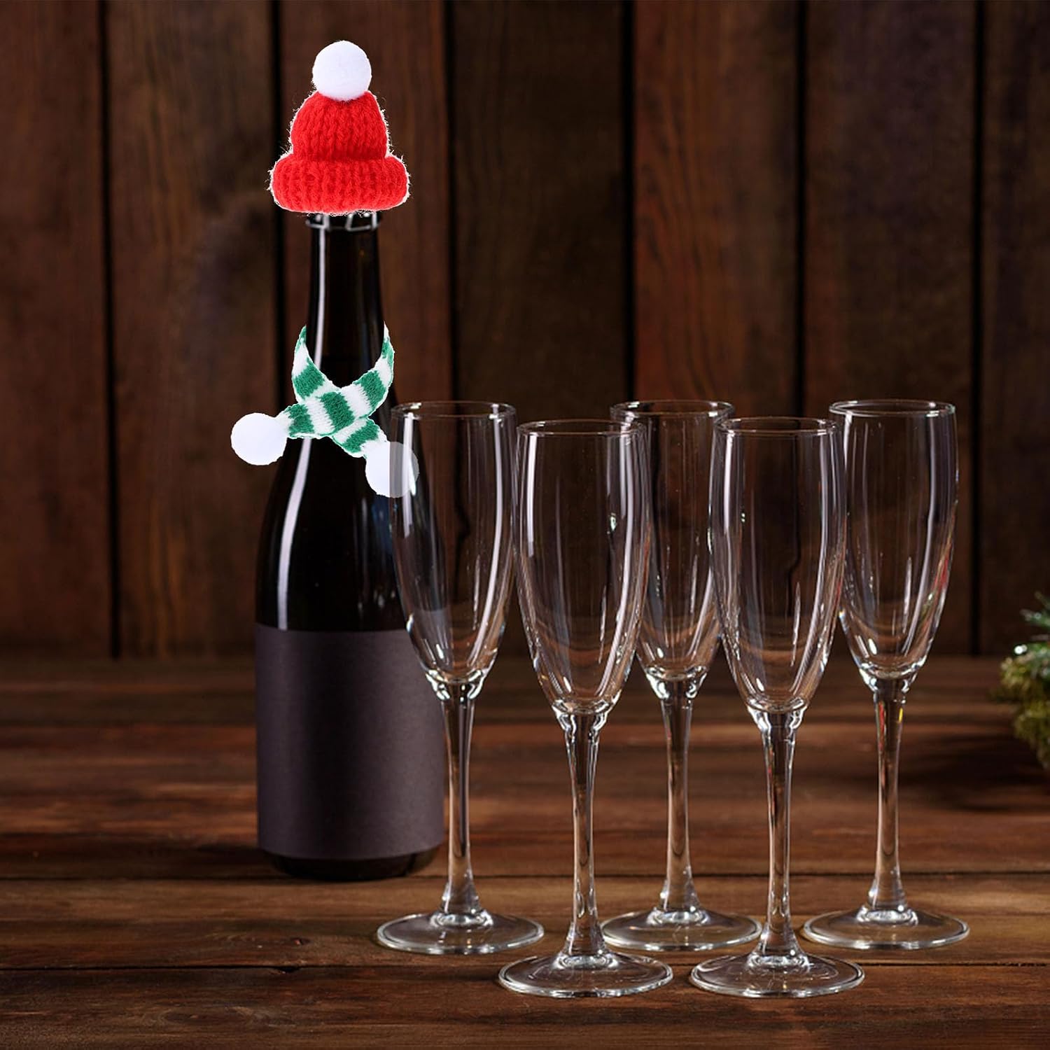 Xmas Wine Bottle Scarf Hat Bottle Cover 10 Sets Fabric Christmas