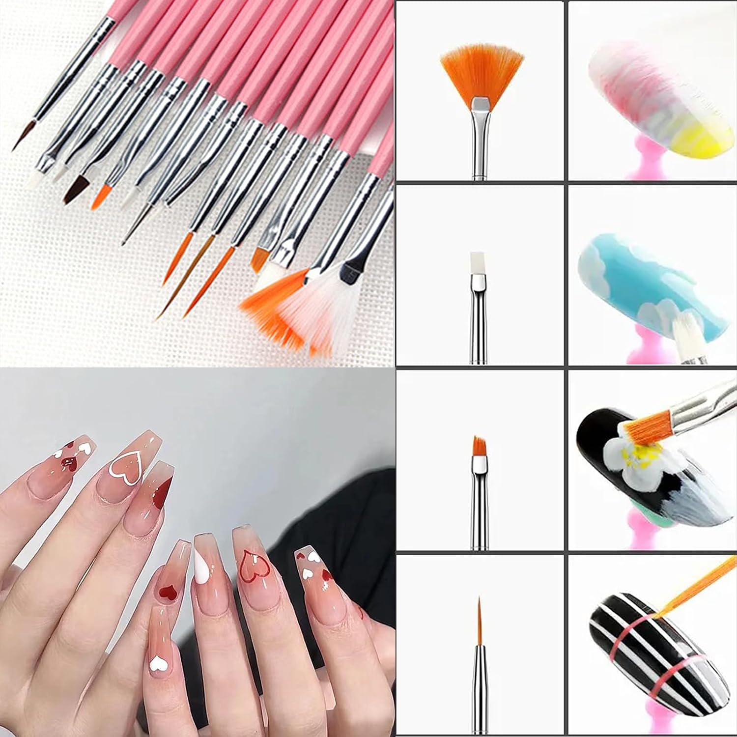 23 Pcs Nail Art Brushes Tool Set Painting Mixed Resin Palette Acrylic Silicone Carving Pen Engraving Dotting Manicure Kit DIY Makeup Supplies Display Board