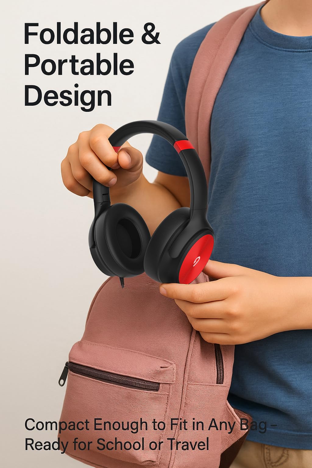 ADOOPE Przewodowe słuchawki nauszne USB C z mikrofonem, dźwięk stereo Hi-Fi, izolujące hałas, wygodne dopasowanie do iPhone 15/16, Samsung Galaxy S24/S23, telefony i tablety typu C (czarno-czerwone)