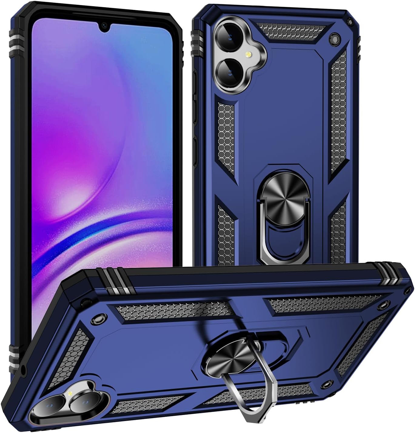 Case for Samsung Galaxy A05,Ring Holder Protective Silicone Shockproof Tough Armor Hard Phone Cover,Blue