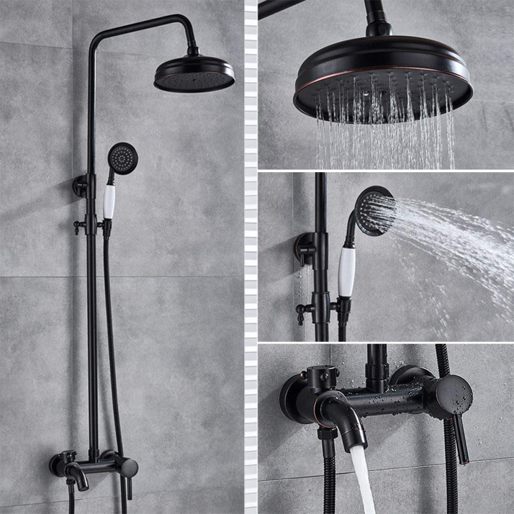 Sistema Doccia con soffione in Bronzo Nero - Soffione Doccia a Pioggia da 8", Set Doccia a Parete, Rubinetto Miscelatore per Un Elegante aggiornamento del Bagno, Design Moderno e alla Moda