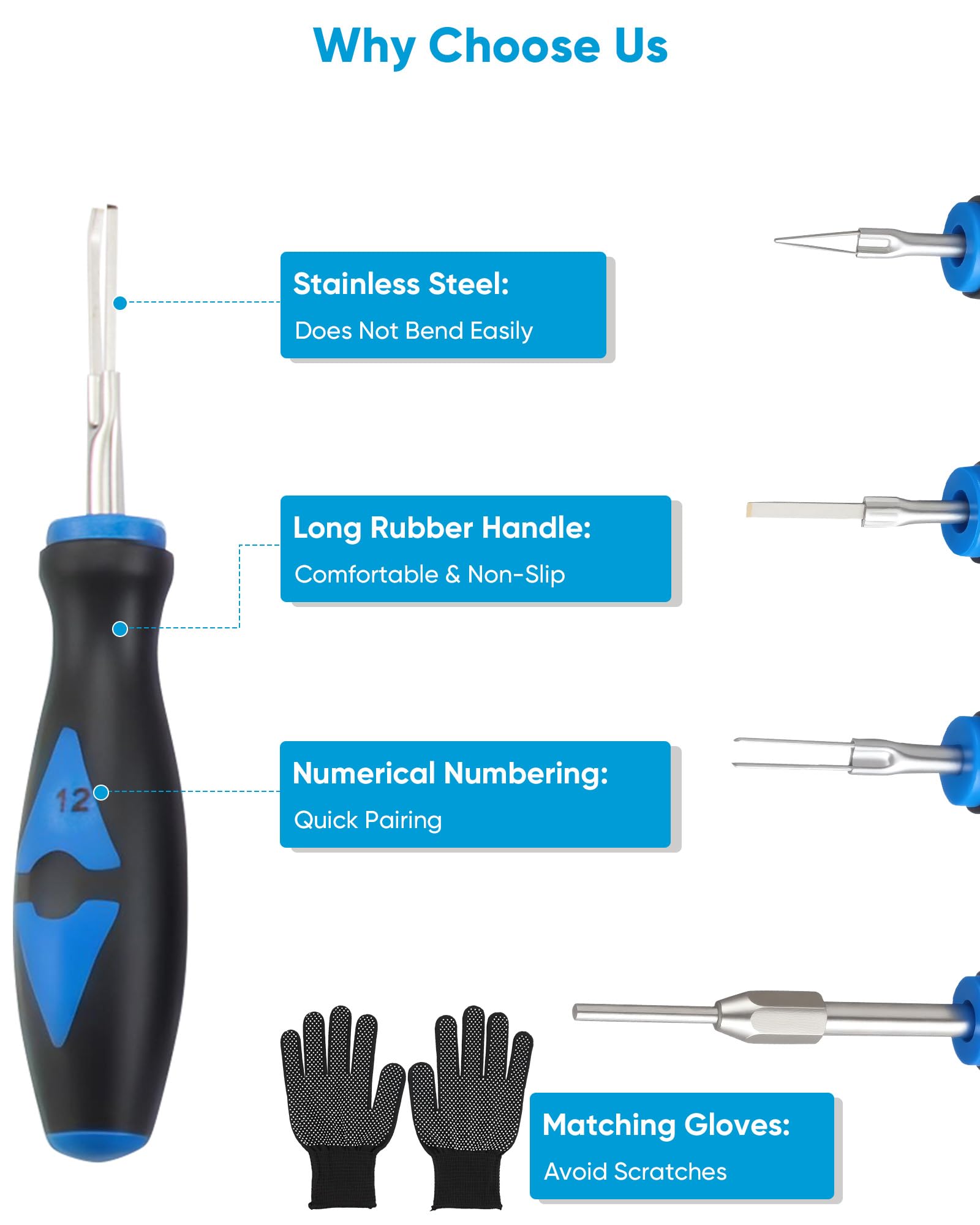 RUIZHI 23-TLG Terminal Removal Tool Kit – per la rimozione di connettori di cablaggio del veicolo, connettore universale per auto con guanti, adatto per morsetti rotondi e piatti