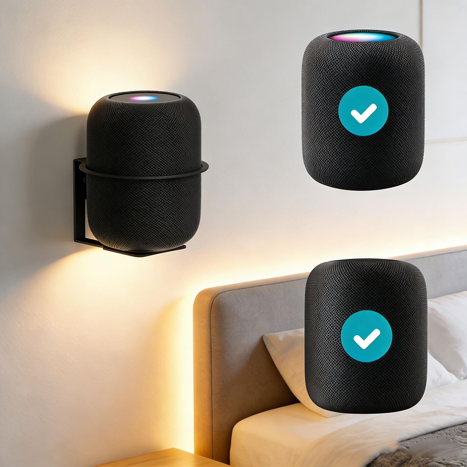 Soporte universal de pared para caja de sonido con configuración y aspecto elegante, opción de acabado blanco o negro