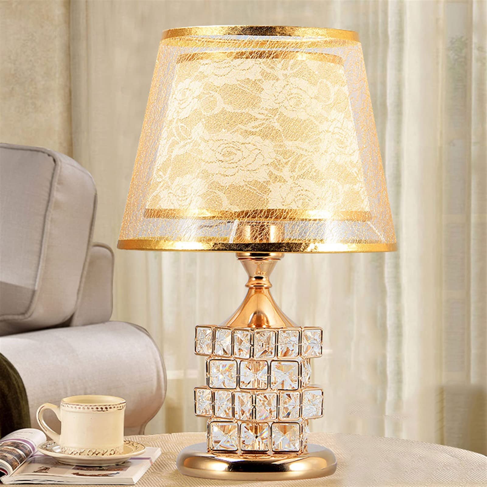 Lámpara de mesa de noche Lámpara de mesa de cristal moderna Lámpara de mesa de cristal elegante Lámpara de mesita de noche de cristal para sala de estar Habitación de niñas Juego de 2 lámparas de