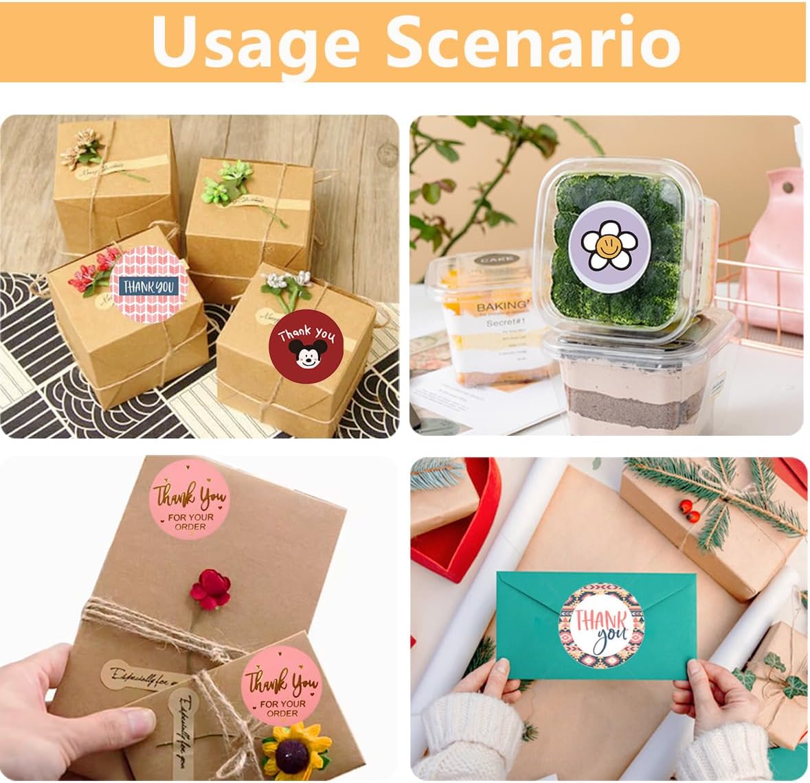 Thank You Sticker Thank You Stickers - 5 Rolls, 2500 Total | Foil, Cartoon & Hand-Drawn Designs | Perfect for Gifts, E-Commerce Packaging & Celebrations (2500Pcs Sticker A) - Image 3